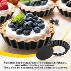 Tessco 16 Pieces Mini Tart Pans with Removable Bottom Nonstick Quiche Mini Pie Tart Pans Bakeware Mold Fluted Side for Pies(Black Gray Round,4 Inch)