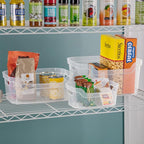 Sterilite 7 x 11 x 14.25 Inch Polished Open Scoop Front Storage Bin with Comfortable Carry Through Handles for Household Organization, Clear (12 Pack)