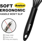 Anaeat 9" Silicone Balloon Whisk, Perfect for Non-Stick Cookware, Milk and Egg Beater Blender, Heat Resistant Kitchen Whisks for Whisking, Cooking, Baking, Beating, Frothing & Stirring (Black)
