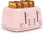 Toaster 4 Slice, Retro Stainless with 6 Bread Shade Settings,1.5''Wide Slots Toaster with Cancel/Defrost/Reheat Functions,Dual Independent Control Panel, Removal Crumb Tray (Pink)