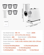 VEVOR Electric Cheese Grater Salad Maker, 200W Salad Shooter, Electric Vegetable Slicer Shredder Chopper for Fruits with 5 Attachments, Stainless Steel Food Cutter for Vegetables, and Cheeses