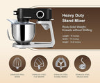 Stand Mixer All Metal - Heavy Duty Kitchen Standing Mixer 5.3 Quart with 4 Stainless Steel Attachments, DC Motor & Multifunctional Power Hub, 8-Speed & Timer, Lower Noise (Black)