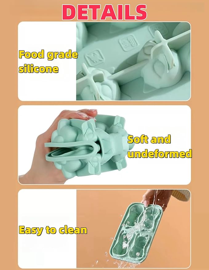 Cute 3D Cat Silicone Ice Cube Tray Mold Cartoon Animal Ice Box BPA-Free (Green)