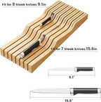 Bamboo In-Drawer Knife Block for 15 Knives(Not Included), Knife Drawer Organizer,Knife Holder Countertop,Block Knife Storage Organizer for Kitchen