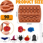 Halloween Chocolate Silicone Mold 3 Pack 3D Pumpkin Bat Witch Hat Spider Tombstone Shaped Candy Molds for Chocolate