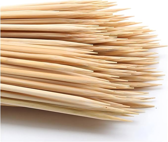 100PCS 10 inch Bamboo Skewers for wooden sticks， BBQ，Appetiser，Fruit，Cocktail，Kabob，Chocolate Fountain，Grilling，Kitchen，crafting and Party. Φ=4mm, More Size Choices 6"/8"/10"/12"/36"