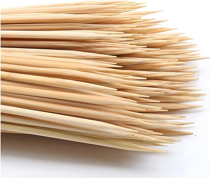 100PCS 12 inch Bamboo Skewers for wooden sticks， BBQ，Appetiser，Fruit，Cocktail，Kabob，Chocolate Fountain，Grilling，Kitchen，crafting and Party. Φ=4mm, More Size Choices 6"/8"/10"/12"/36"