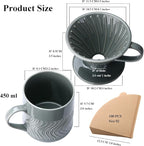 Pour Over Coffee Maker with 100 Sheets of V60 Paper Filter, 15 oz Ceramic Coffee Mug & Coffee Dripper, 1 Cup-Single brew coffee set, Grey