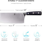 KYOKU Samurai Series - 7" Cleaver Knife - Full Tang - Japanese High Carbon Steel Kitchen Knives - Pakkawood Handle with Mosaic Pin - with Sheath & Case