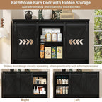 67.7 Inch Farmhouse Pantry Storage Cabinet with Sliding Barn Doors, 2 Drawer Farmhouse Coffee Cabinet with Adjustable Shelf, Side Board with Buffet Cupboard for Livingroom Kitchen, Black