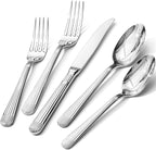 KINGSTONE 20-Piece Silverware Set, 18/10 Stainless Steel Flatware Set - Luxury Elegant Striped Cutlery with Dishwasher Safe, Durable for Family Dining, Catering, Weddings, Anniversaries Gift