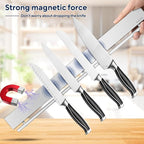 20 inch magnetic knife holder with 10 hooks, no drilling knife magnetic strip, and utensil hanger for wall. Powerful knife magnet rack includes tape and screw