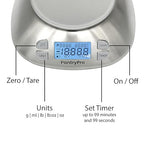 Stainless Steel Digital Kitchen Scale w. Bowl - for Food Coffee Lab - LCD Display gram Ounces lb:oz lb ml - 12 LBS/5.5 KG Capacity - Battery Included - Silver by The Display Guys