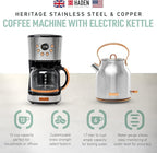 HADEN Heritage 1.7 Liter Stainless Steel Electric Kettle Bundled with 12 Cup Drip Coffee Maker, Coffee Machine with Auto Shut-Off, Steel & Copper