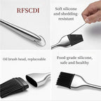 Stainless Steel Kitchen Tongs & Basting Brush Set – Heat Resistant Up to 600°F, Metal Locking Tongs for Cooking, Grilling, Baking & Barbeque (Silver, 9+12 inch)