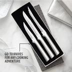 Rada Cutlery 3-Piece Cooking Essentials Knife Gift Set (S49), Stainless Steel Hollow Ground Blades, Made in USA, Silver Handles