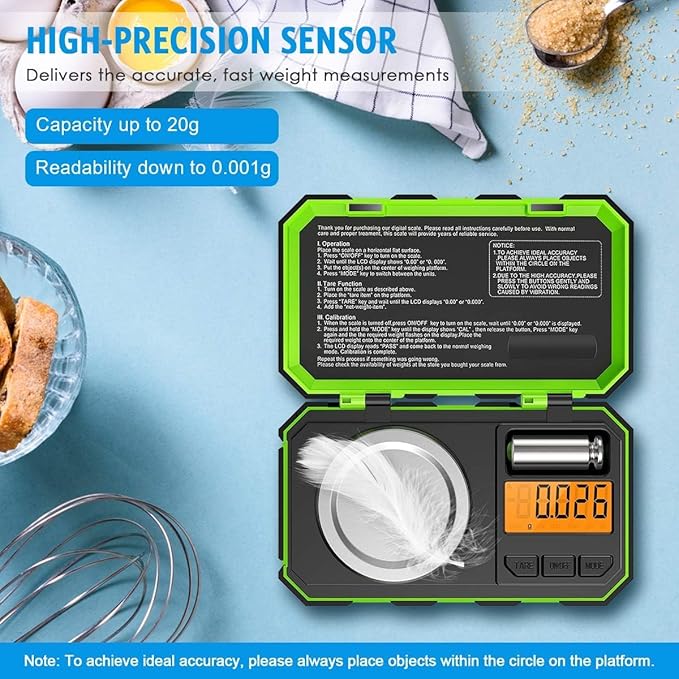 AMIR Professional Digital Mini Scale, 20g-0.001g Pocket Scale, Electronic Smart Scale with 20g Calibration Weight (Battery/Tweezers Included)