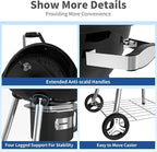 22.5-Inch Portable Charcoal Grill, Heavy Duty Kettle BBQ Smoker with Built-in Thermometer & Removable Water-Rinsable Ash Catcher for Outdoor Camping, Patio, Backyard, and Tailgating