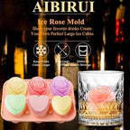 Silicone Ice Cube Trays for Freezer, 2 Pack Cute Ice Cube Tray with Lid,Rose Ice Mold and Heart Ice Mold Make 6 Giant Cute Flower Shape Ice for Cocktails Whiskey Bourbon,Father's day gifts