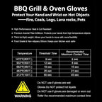 1472°F Extreme BBQ Gloves Grill Oven Safety Gloves, Cut Resistant with Non-Slip Silicone for Grilling, Frying, Baking, Fireplace, Cooking (2 Pieces Set) (Orange Strips Long)