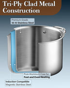 Cook N Home Stainless Steel Stockpot with Lid 6 Quart, Tri-Ply Clad Soup Pot, Induction Cooking pot, Silver