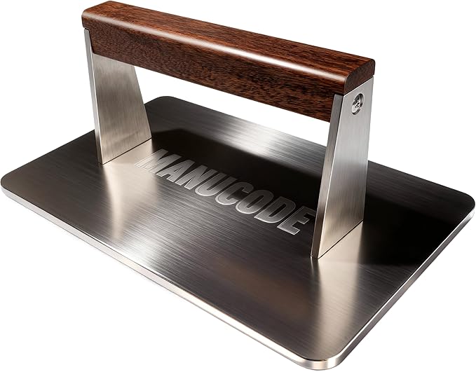 Stainless Steel Bacon Press - 3.2 LB Heavy Cooking Weight, Ideal for Flat Top Grill - Griddle Accessories for Searing Smash Burger, Steak, Sandwich - 9.25 x 5.7 Inches, Flat Bottom, Rectangle