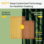 Butcher Block 2-Pcs Carbonized Bamboo Cutting Board Set With Juice Groove For Meal Prep & Cheese Serving - Ideal Kitchen Gift Set of 2 (M+L)