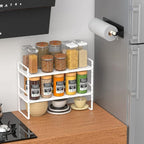 Expandable Cabinet Shelf Organizer, Stackable Pantry Cabinet Counter Under Sink Shelves Inside Cabinet Storage for Kitchen Bathroom Office, 2 Packs, White