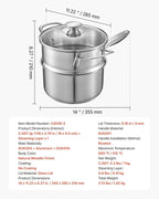 VEVOR 2.5 QT Saucepan with Steamer, Stainless Steel Saucepan with Glass Lid, Multipurpose Nonstick Stainless Steel Sauce Pot with Ergonomic Handle, Friendly for Oven, Dishwasher, Induction Cooker