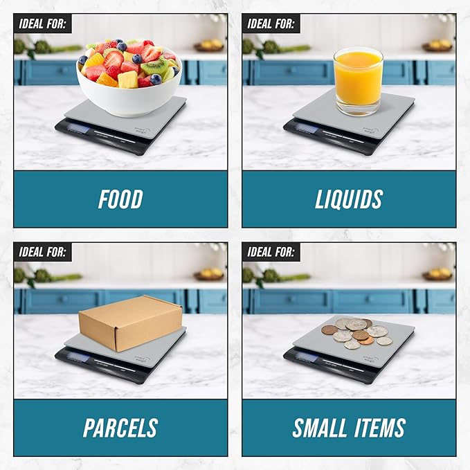 Smart Weigh Professional USPS Postal Scale with Tempered Glass Platform, Multiple Weighing Modes and Tare Function, Silver Shipping Scale, Platform Scale, 11 pounds/ 5 Kilograms