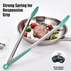 Doosu Kitchen Tongs for Cooking - 600°F Heat Resistant Food Tong with Non-Scratch Silicone Tips, Heavy Duty Stainless Steel Locking Tong for BBQ, Grilling Steak, Serving Salad, Pasta (16in, Aqua Sky)