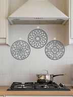SMARTAKE 3 Set Silicone Trivet Mats, Multi-Use Carved Trivet Mat, Insulated Non-Slip Durable Kitchen Mats, Flexible Modern Kitchen Table Mat, for Hot Dishes, Pots, Dining Countertop, Grey, STM413H