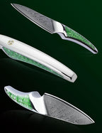 3.5 inch Paring Knife, Japanese VG-10 Damascus Steel Kitchen Knife, Ultra Sharp Fruit Knife with Full-tang Handle in Green Resin, LA-S9 Series