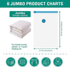 6 Jumbo Vacuum Storage Bags, Space Saver Bags Compression Storage Bags for Comforters and Blankets, Vacuum Sealer Bags for Clothes Storage, Hand Pump Included
