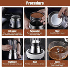 Stovetop Espresso Maker, 6Cup 300ML Stainless Steel Stovetop Italian Coffee Maker Transparent Glass Moka Pot, Coffee Maker Mocha Pot for Home Cafe Outdoor Office