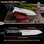 7 Inch Santoku Knife, Japan AUS-8 Alloy Steel Japanese Knife with Full-Tang Black Pakkawood Handle, Vegetable Chopping Knife with Premium Gift Box (Classic Series)