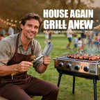 HOUSE AGAIN Grill Brush and Scraper Bristle Free with Dual Grip, 304 Stainless Steel Food-Grade Brush Head, Outdoor Grill Cleaning Brush Safe BBQ Grill Accessories Cleaner for Porcelain/Weber/Charcoal