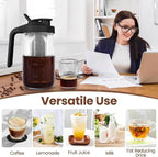 Cold Brew Coffee Maker,32 Oz Mason Jar Pitcher with Stainless Steel Filter, Pour Spout Handle Lid, Heavy Duty Glass Airtight & Leak-Proof Pitcher for iced coffee Tea Breastmilk Lemonade-Black