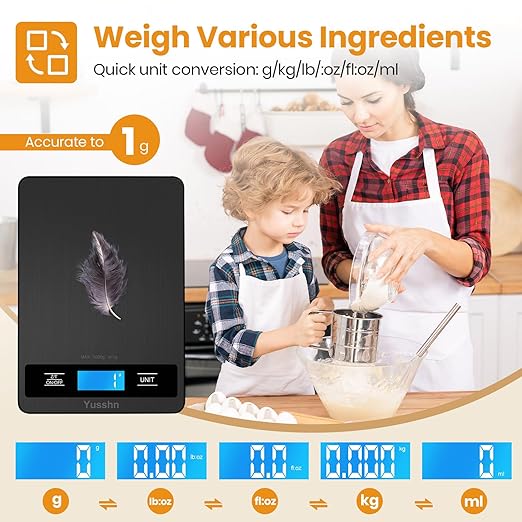 Digital Kitchen Scale - Precision Food Scale for Cooking & Baking (1g/0.05oz Accuracy) - Waterproof Stainless Steel with LCD Display, Batteries Included - Weight in Grams & oz (Black)