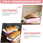 2-in-1 Cast Iron Bread Pan with Lid, Leonyo Enameled Cast Iron Loaf Pan, 9 x 6 inch Sourdough Baking Pan, Homemade Bread Dutch Oven for Pound Cake, Lasagna, Up to 500℉ & Pink