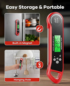 Meat Thermometer Digital, Instant Read Thermometer with Backlight, Calibration & Hold Function, Waterproof Food Thermometer for Kitchen and Outside, BBQ, Turkey, Candy, Liquids, Beef (red)