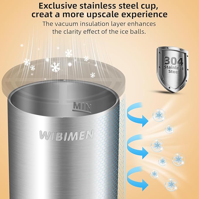 Clear Ice Cube Maker - 2.5" Ball - Stainless Steel Clear Ice Maker - Compact Design - for Old Fashioned Whiskey Gifts, Cocktail, Bourbon