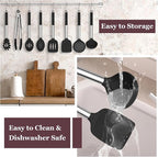 TeamFar Kitchen Utensils Set of 8, Silicone Utensils Kitchen Tools Set with Stainless Steel Handle, for Frying Serving Flipping Draining, Non-toxic & Heatproof, Nonstick & Dishwasher Safe - Black