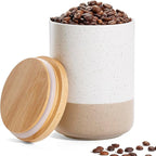 Yangbaga Canister Sets for Kitchen Counter, 40 OZ Large Ceramic Food Storage Jars with Airtight Wood Lids, Large Kitchen Canisters for Coffee, Sugar, Tea, Flour, Spice Visit the Store