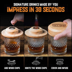 Personalised Whiskey Smoker Kit with Torch & Butane with Oak Wood Chips - Custom Engraved Smoke Lid for Bourbon & Old Fashioned Cocktails - Unique Whiskey Gifts for Men - Fits Various Glasses