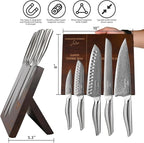NANFANG BROTHERS® Kitchen Knife Set with Magnetic Knife Holder, 6-Piece Damascus Steel Knives & Acacia Wood magnetic Block - Includes Chef, santoku, Bread, Small Santoku, Fruit Knives