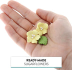 Global Sugar Art Blossoms and Leaves Edible Sugar Cake & Cupcake Flowers, Yellow, Small Unwired, 24 Count with Leaves by Chef Alan Tetreault