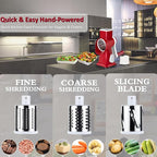 Chef Power 5 in 1 Rotatory Cheese Grater - Premium Quality Hand Cheese Grater With Handle - Food Chopper for Kitchen – (Red & White)