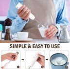 Milk Frother Wand for Coffee, Silent Coffee Foamer Drink Mixer,Handheld Frother Rechargeable Electric Whisk with 2 Heads 3 Speeds for Latte, Cappuccino, Hot Chocolate, Egg(Home and Travel Set White)
