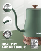 Gooseneck Electric Kettle, Electric Tea Kettle Stainless Steel, Pour over kettle for Coffee, 1000W Hot Water Kettle Electric Auto Shut Off, 0.8L, Wood-like Grain Finish Handle, Matcha Green